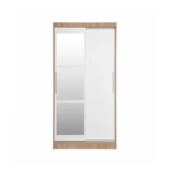 Dulap KOSS 02, cu usi glisante si oglinda, corp sonoma + usi alb, 100x60x200 cm