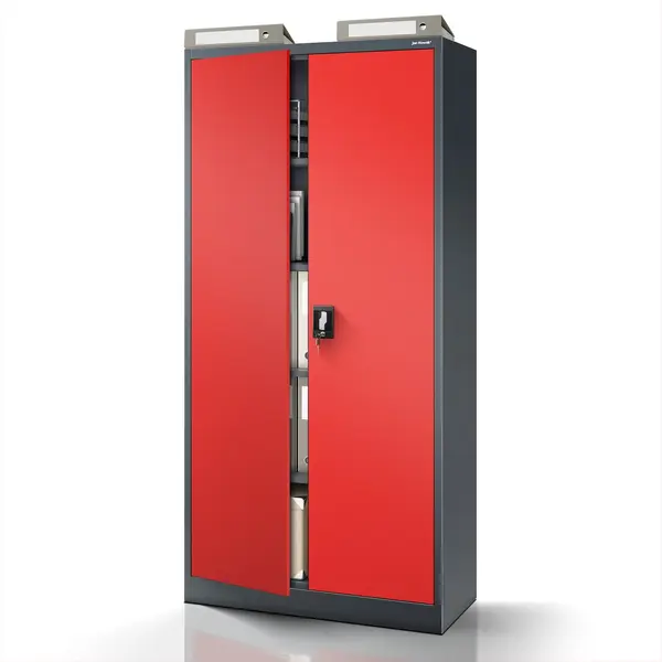Dulap metalic cu incuietoare JAN H, 900 x 1950 x 400 mm, rosu-antracit Dulap metalic cu încuietoare JAN H, 900 x 1950 x 400 mm, roșu-antracit