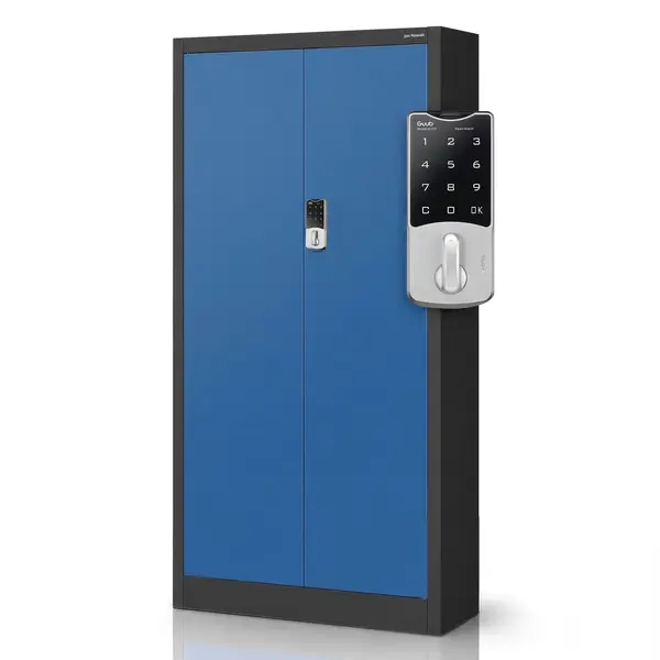 Dulap metalic de birou cu incuietoare cu cifru antracit-albastru: DANIEL, 900 x 1850 x 400 mm Dulap metalic de birou cu încuietoare cu cod antracit-albastru, 900x1850x400 mm: DANIEL
