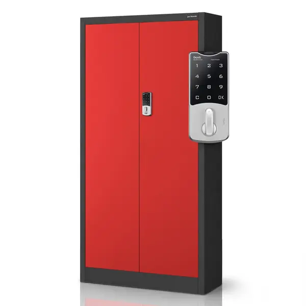 Dulap metalic de birou cu incuietoare cu cifru antracit-rosu: DANIEL, 900 x 1850 x 400 mm Dulap metalic de birou cu încuietoare cu cod antracit-roșu, 900x1850x400 mm: DANIEL