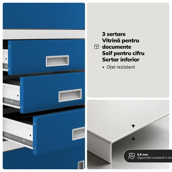 Dulap metalic de birou cu seif gri-albastru, 900x1850x400 mm: FILIP II Dulap metalic de birou cu seif gri-albastru, 900x1850x400 mm: FILIP II