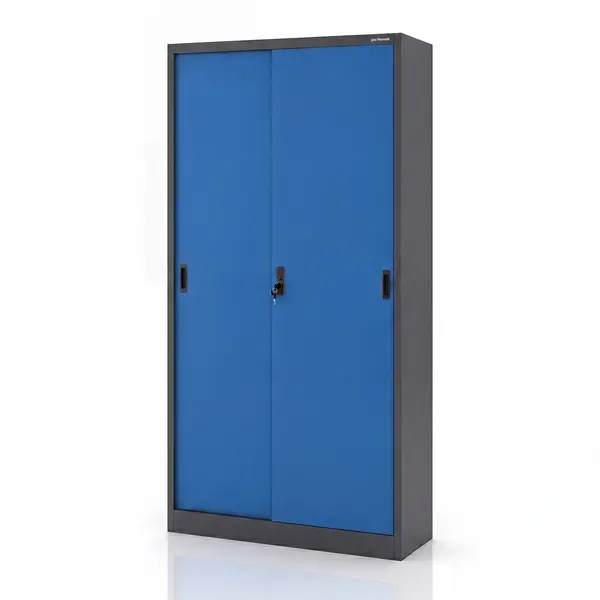 Dulap metalic de birou cu usi glisante antracit-albastru: KUBA 900 x 1850 x 400 mm Dulap metalic de birou cu uși culisante, antracit-albastru, 900x1850x400 mm: KUBA