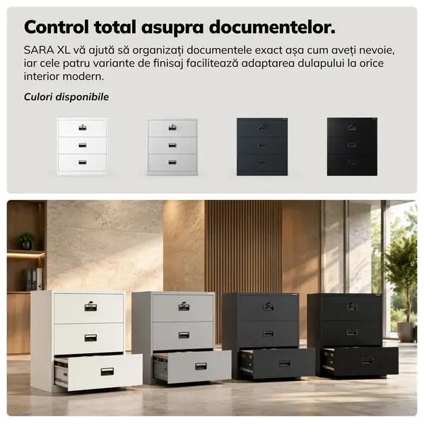 Dulap metalic gri pentru dosare: SARA XL V3, 900 x 1020 x 600 mm Dulap cartotecă metalic, gri, 900x1020x600 mm: SARA XL V3