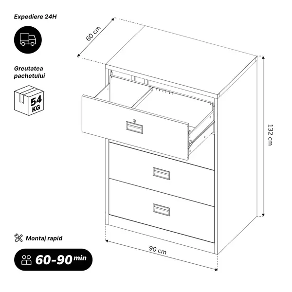 Dulap metalic negru pentru dosare: SARA XL V4, 900 x 1320 x 600 mm Dulap cartotecă metalic, negru, 900x1320x600 mm: SARA XL V4