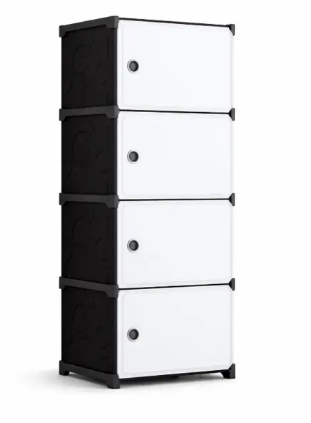 Dulap modular cu 4 compartimente design modern alb/negru 42×36×136