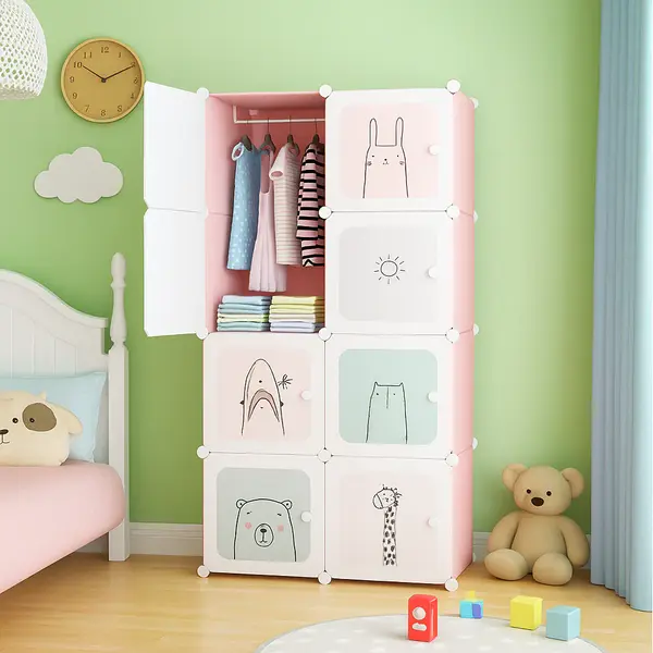 Dulap modular pentru copii, 8 rafturi, durabil, 76X37X147 cm, model cu animalute