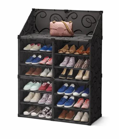 Dulap Modular pentru Pantofi cu Usi Transparente Impermeabil NEGRU