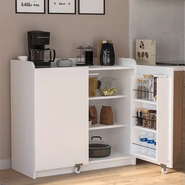 Dulap multfunctional cu roti si rafturi pe usa, 97,8 x 44,1 x 91,5 cm