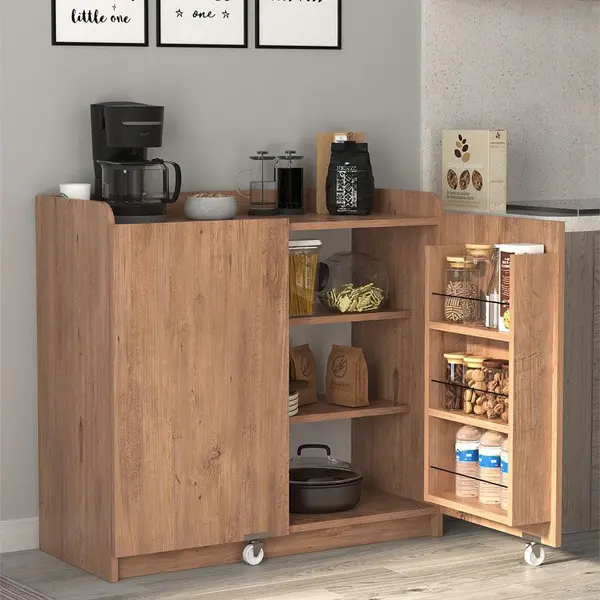 Dulap multfunctional cu roti si rafturi pe usa, 97,8 x 44,1 x 91,5 cm