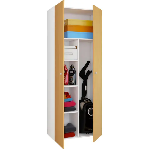 Dulap Multifuncțional, 70/178/39 cm, alb, culoare lemn fag