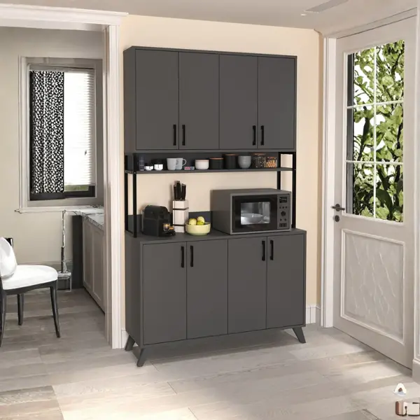 Dulap multifuncțional cu 8 uși, 120x40x202 cm, alb, cu structură metalică rezistentă