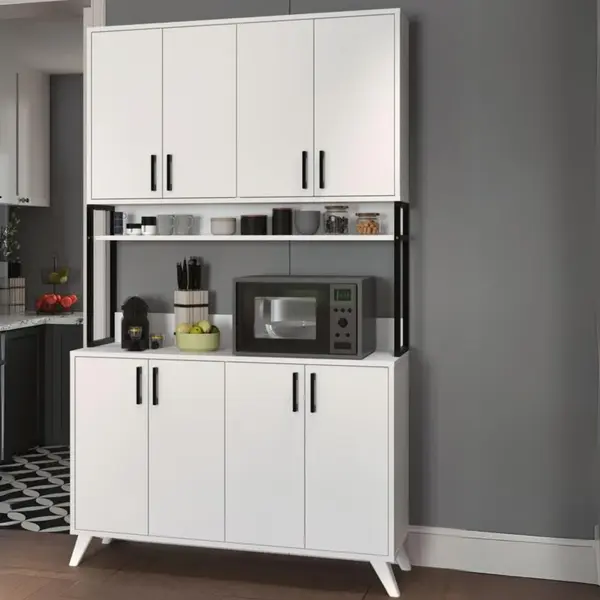 Dulap multifuncțional cu 8 uși, 120x40x202 cm, alb, cu structură metalică rezistentă
