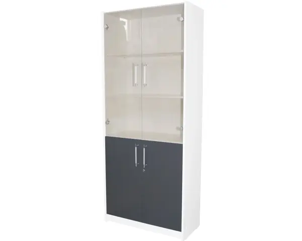 Dulap Office cu Vitrina Alb-Gri - Mobilier Depozitare Birou Home Office