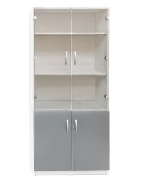 Dulap pentru bibliorafturi PAL alb/gri 80x40x201 cm uși mixte PAL și sticlă Dulap pentru bibliorafturi PAL alb/gri 80x40x201 cm uși mixte PAL și sticlă