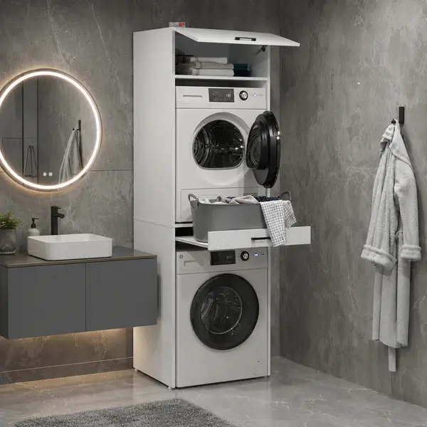 Dulap pentru masina de spalat si uscator, cu rafturi, 67 x 68,8 x 215,4 cm