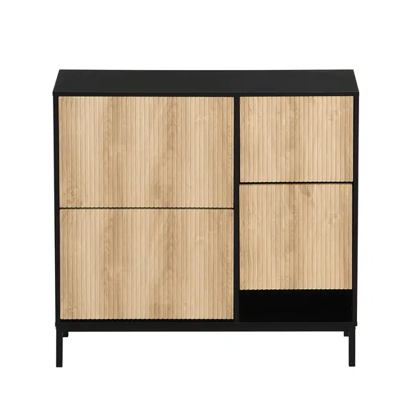 Dulap pentru pantofi cu taburet pentru schimbarea pantofilor, 3 compartimente cu suprafețe de depozitare, 100x25x100 cm, Negru+Culoare naturală