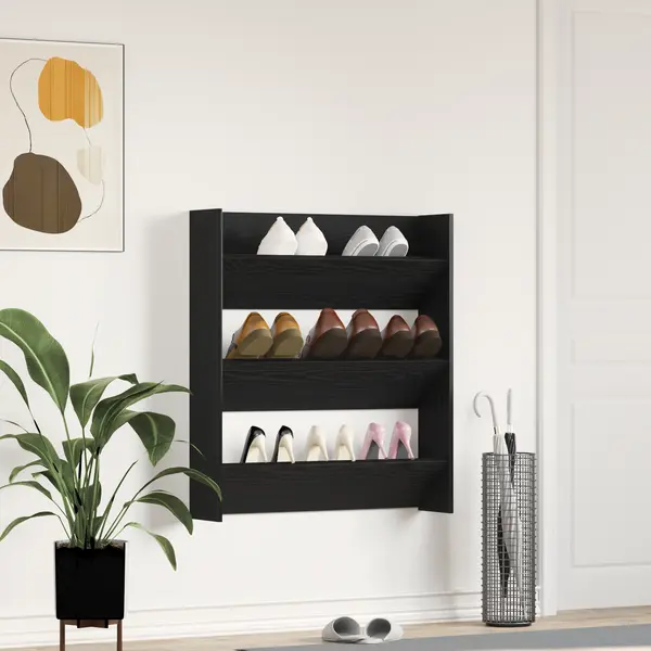 Dulap pentru pantofi Gossi negru stejar 80x18x90 cm lemn prelucrat