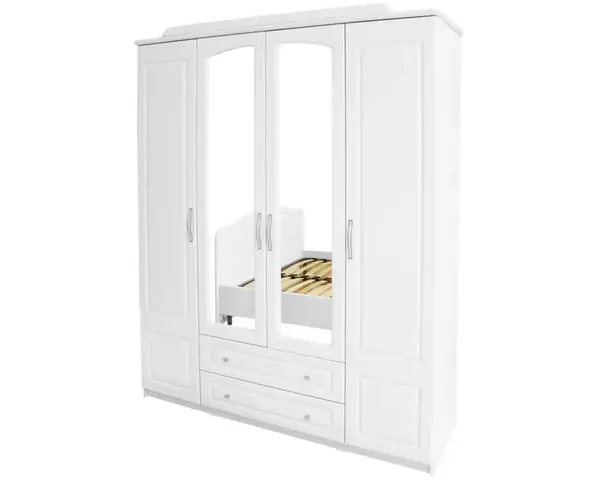 Dulap Sara - 4 usi si 2 sertare, alb MDF