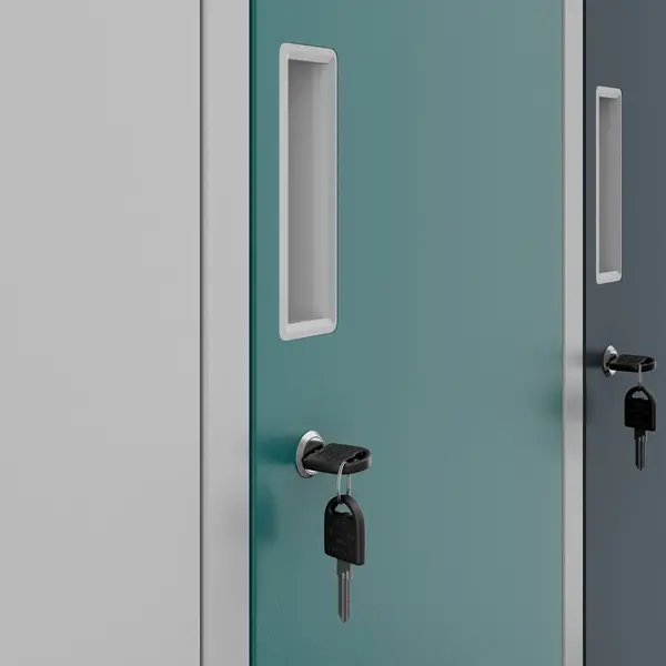 Dulap scolar gri-albastru-bleumarin: 6 compartimente IGOREK, 900 x 1500 x 450 mm Dulap școlar de protecția muncii cu 6 compartimente gri-albastru-bleumarin, 900x1500x450 mm: IGOREK