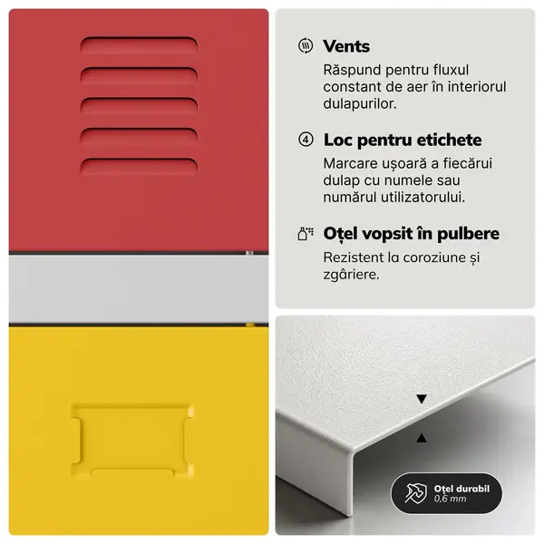 Dulap scolar gri-multicolor: 6 compartimente IGOREK, 900 x 1500 x 450 mm Dulap școlar de protecția muncii cu 6 compartimente gri-multicolor, 900x1500x450 mm: IGOREK
