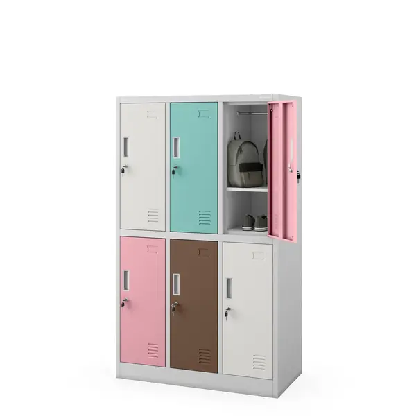 Dulap scolar gri-pastel: 6 compartimente IGOREK, 900 x 1500 x 450 mm Dulap școlar de protecția muncii cu 6 compartimente gri-pastel, 900x1500x450 mm: IGOREK