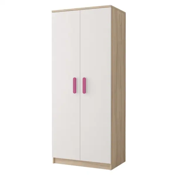 Dulap SMYK III - 06, 2 usi, corp sonoma, front, alb, roz, 80x50x193 cm