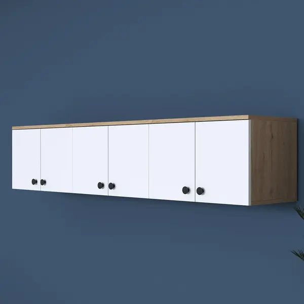Dulap suspendat 6 usi Svensson, Alb - Nuc Alb, 180x44x38 cm
