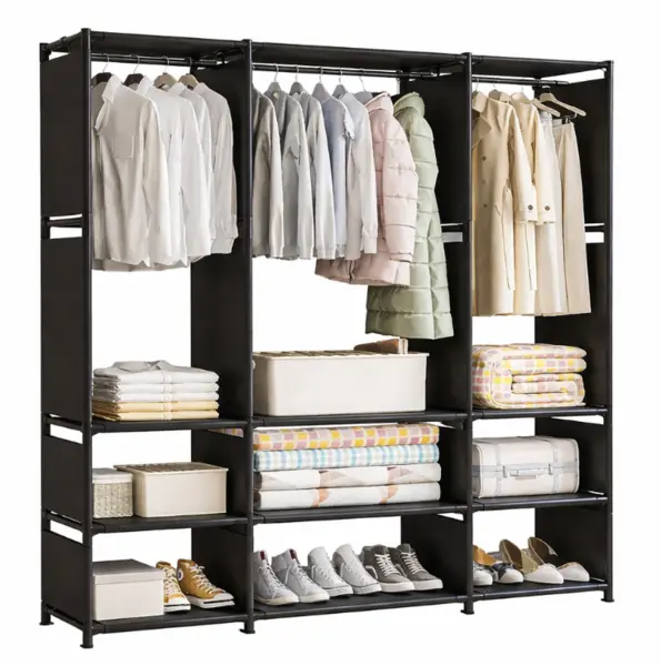 Dulap textil tip organizator haine cu rafturi si bara umerase 170x130x36