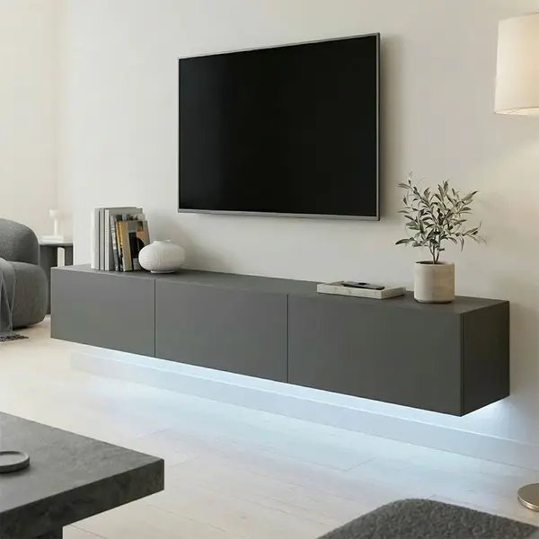 Dulap TV de perete cu LED Rival, stil modern, material, antracit, 180x35x30 cm