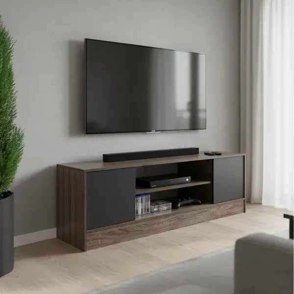 Dulap TV Sasa cu functie de depozitare, Lemn, Stejar-Antracit, 120x35x41 cm