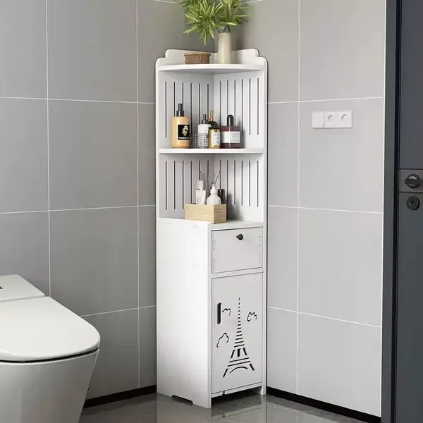 Dulap vertical pentru baie, 3 polite, 2 sertare 100x24x24 cm, alb