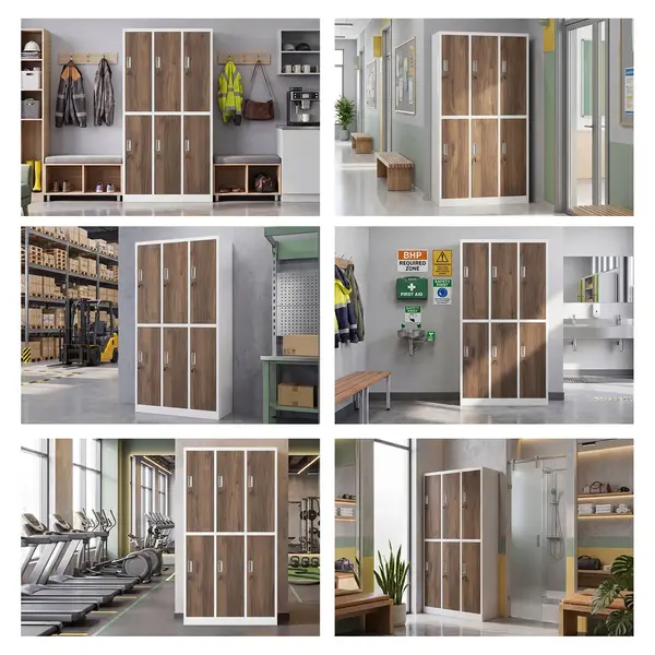Dulap vestiar BHP alb / nuc cu 6 usi: Eco Design IGOR, 900 x 1850 x 450 mm Dulap vestiar BHP alb / nuc cu 6 uși: Eco Design IGOR, 900 x 1850 x 450 mm