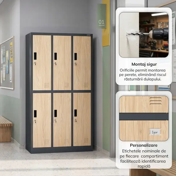 Dulap vestiar BHP antracit / stejar Sonoma cu 6 usi: Eco Design IGOR, 900 x 1850 x 450 mm Dulap vestiar BHP antracit / stejar Sonoma cu 6 uși: Eco Design IGOR, 900 x 1850 x 450 mm