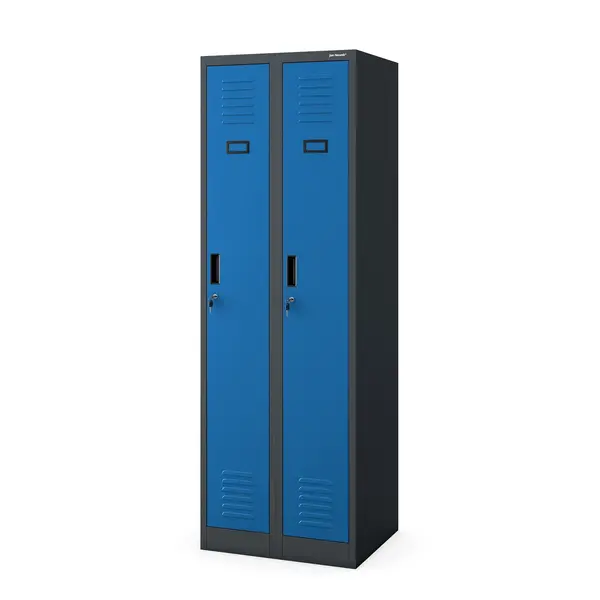 Dulap vestiar pentru angajati cu doua compartimente, antracit-albastru: KACPER II, 600 x 1800 x 500 mm Dulap pentru angajați cu două compartimente antracit-albastru, 600x1800x500 mm: KACPER II