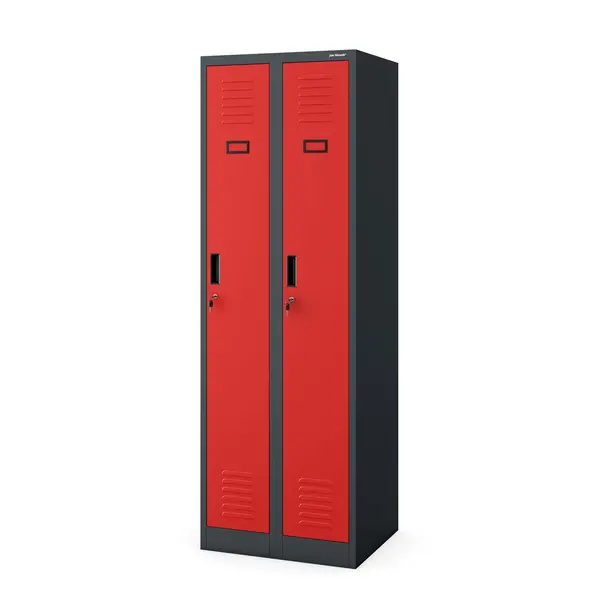 Dulap vestiar pentru angajati cu doua compartimente, antracit-rosu: KACPER II, 600 x 1800 x 500 mm Dulap pentru angajați cu două compartimente antracit-roșu, 600x1800x500 mm: KACPER II