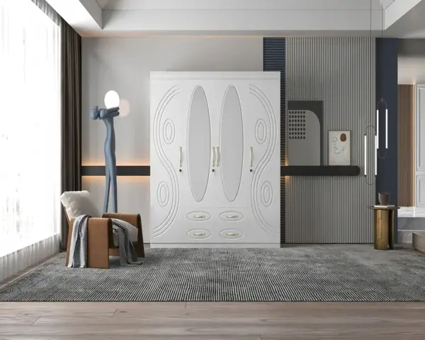 Dulap ZQW-038 MDF - 4 Usi 4 Sertare 200x50x200 cm Alb