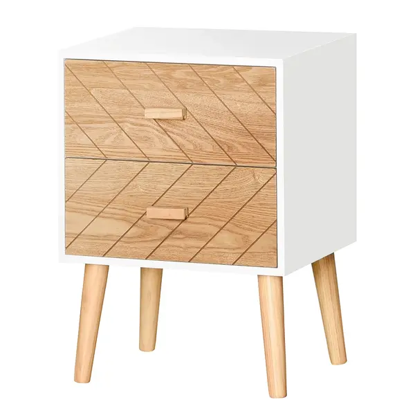 Dulapior in Lemn HOMCOM 2 Sertare Stil Nordic, Alb si Lemn, 40x30x55,5cm | Aosom Romania