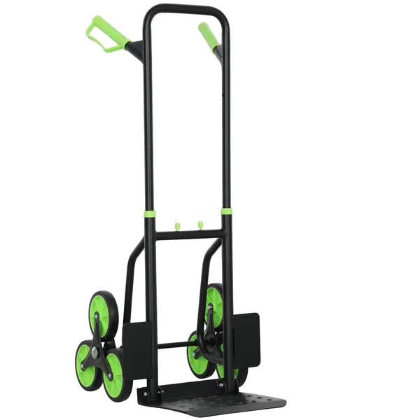 DURHAND Cărucior Portbagaj pentru Scări cu 6 Roți, Pliabil, Capacitate 120kg, Cadru din Oțel, Mâner PP, pentru Mutări, Grădinărit, Obiecte Grele, Verde | Aosom Romania