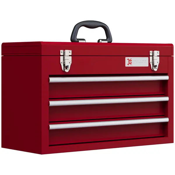 DURHAND Cutie pentru scule cu 3 sertare, compartiment superior, încuietori din oțel, mâner, 51x22x32 cm, Roșu | Aosom Romania