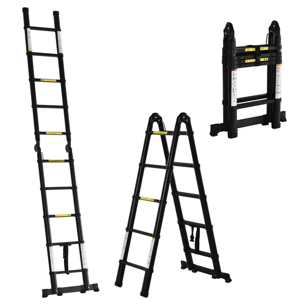 DURHAND Scară Telescopică Pliabilă cu 10 Trepte, Scară Extensibilă din Aluminiu și Metal, 320x67x7 cm, Neagră | Aosom Romania