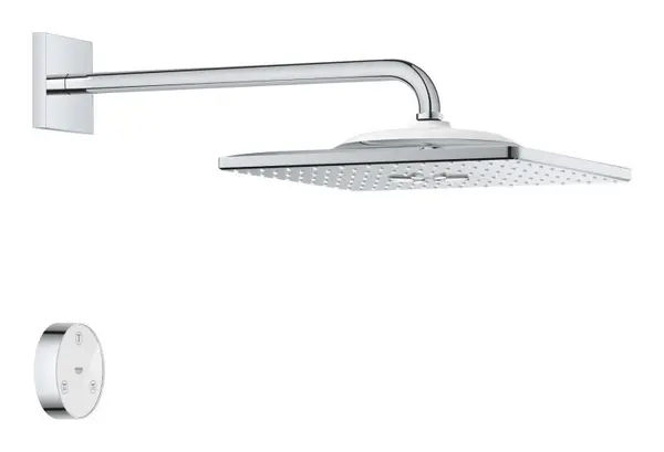 Dus fix Grohe Rainshower SmartConnect 130 Cube 26642000, 1/2 inch, universal, telecomanda Wireless , 310 mm, 2 pulverizari, Crom
