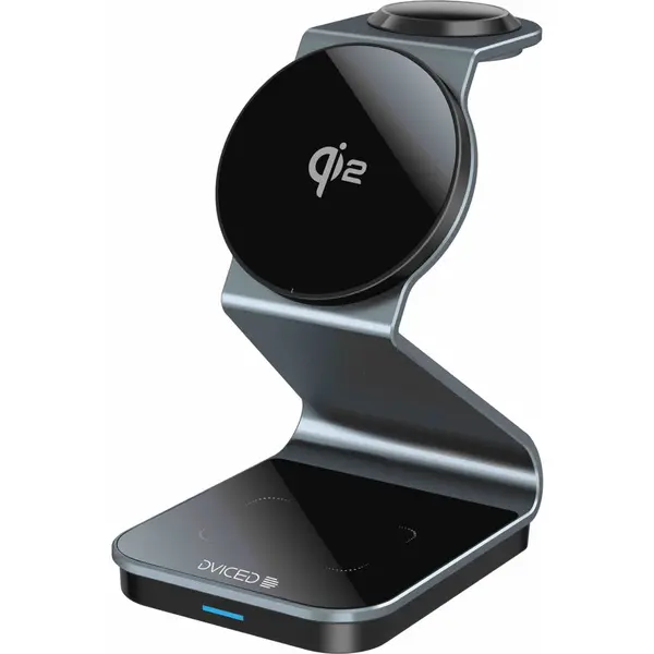 Dviced Dviced 3-in-1 Magnetic Qi2 wireless charger stand w cable, wall charger - Tarnish gray