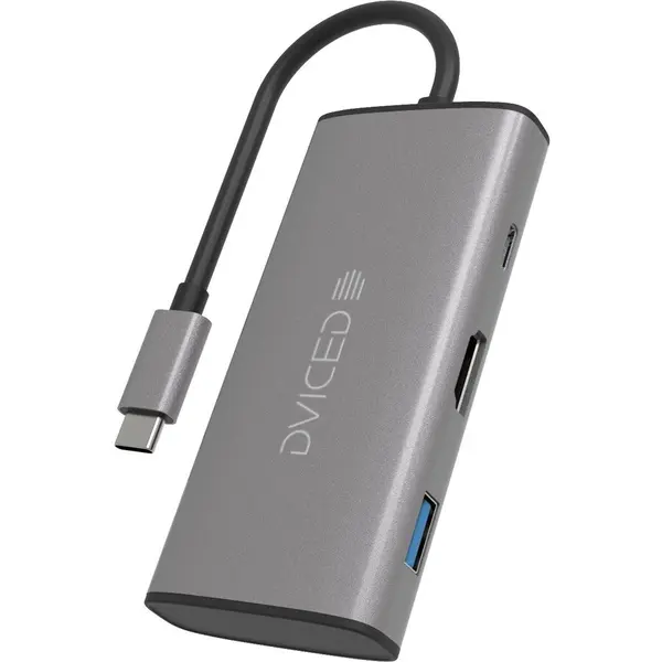 Dviced HUB USB Dviced DV300001, USB Type-C, 6-in-1, HDMI 4K, Cititor card SD, Gri