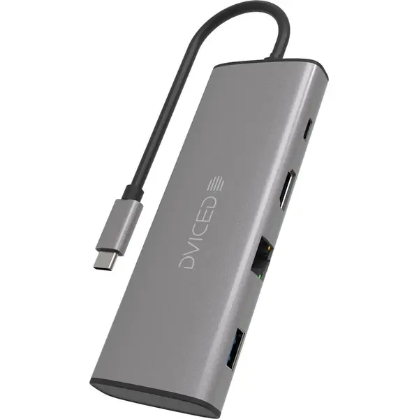 Dviced HUB USB Dviced DV300003, USB Type-C, 9-in-1, HDMI 4K, Ethernet, USB 3.0 (Gri)