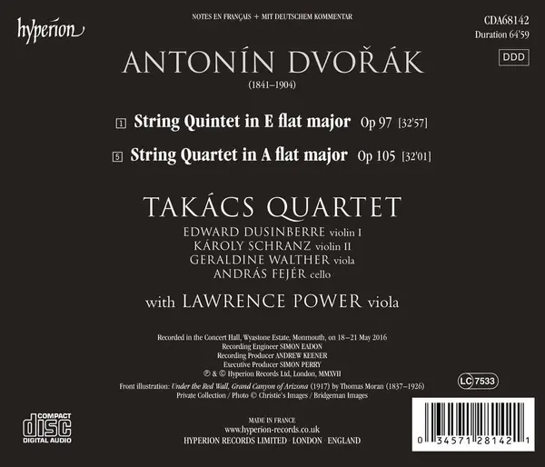 Dvorak: String Quartet Op 105 / String Quintet Op 97 | Takacs Quartet, Lawrence Power