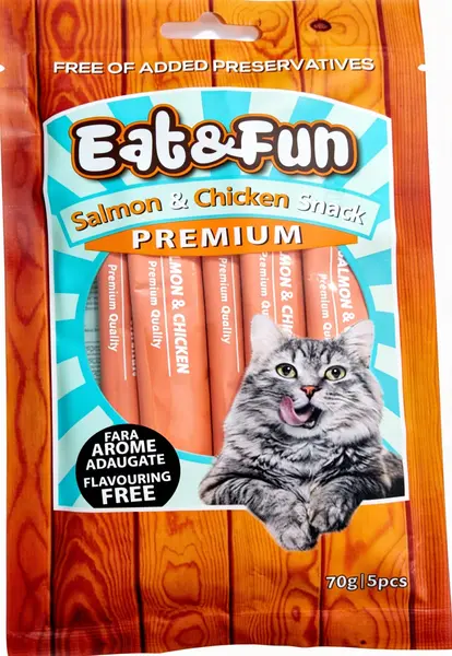 Eat&Fun Recompense Pisica Sos Salmon & Chicken 70 G / 5 Buc