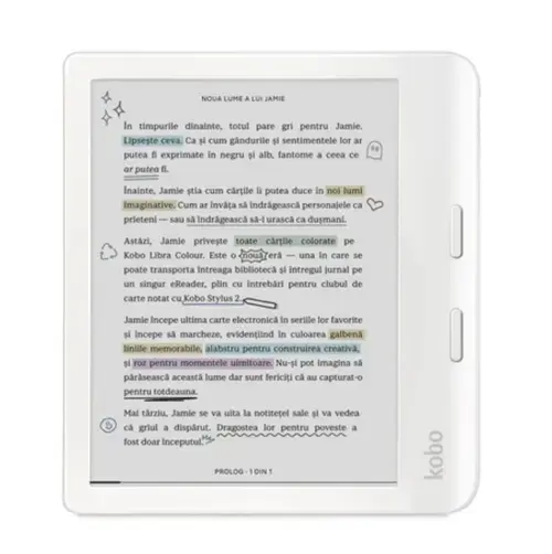 eBook Reader Kobo Libra Colour, Ecran E-Ink Kaleido 7inch, Procesor Dual-Core 2.0GHz, 32GB Flash, USB Type-C, ComfortLight PRO, Wi-Fi, IPX8 (Alb)
