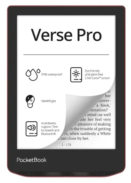 eBook Reader PocketBook Verse Pro PB634, Ecran tactil 6.0inch E Ink Carta™ 1200, 300DPI, 512MB RAM, 16GB Flash, SMARTlight, WiFi (Rosu)