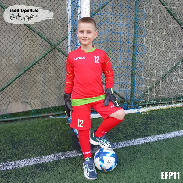 Echipament fotbal copii KIT REIMS personalizabil EFP11 2XS, Roșu-Verde Fluorescent