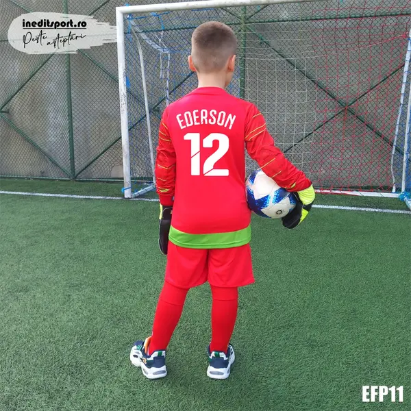 Echipament fotbal copii KIT REIMS personalizabil EFP11 3XS, Roșu-Verde Fluorescent